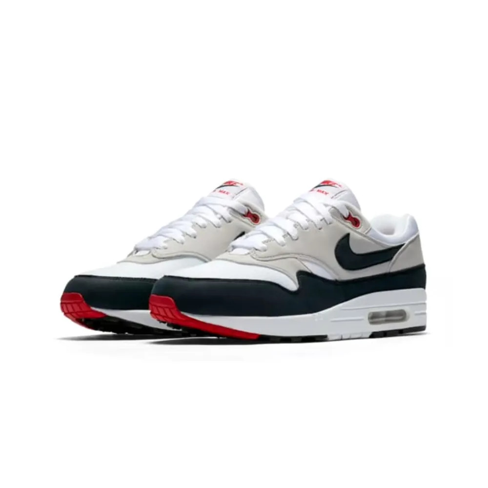 Air Max 1 Anniversary White Dark Obsidian University Red
