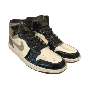 NIKE/Hi-Sneakers/US 12/Leather/BLK/METALLIC SILVER JORDAN 1 MID