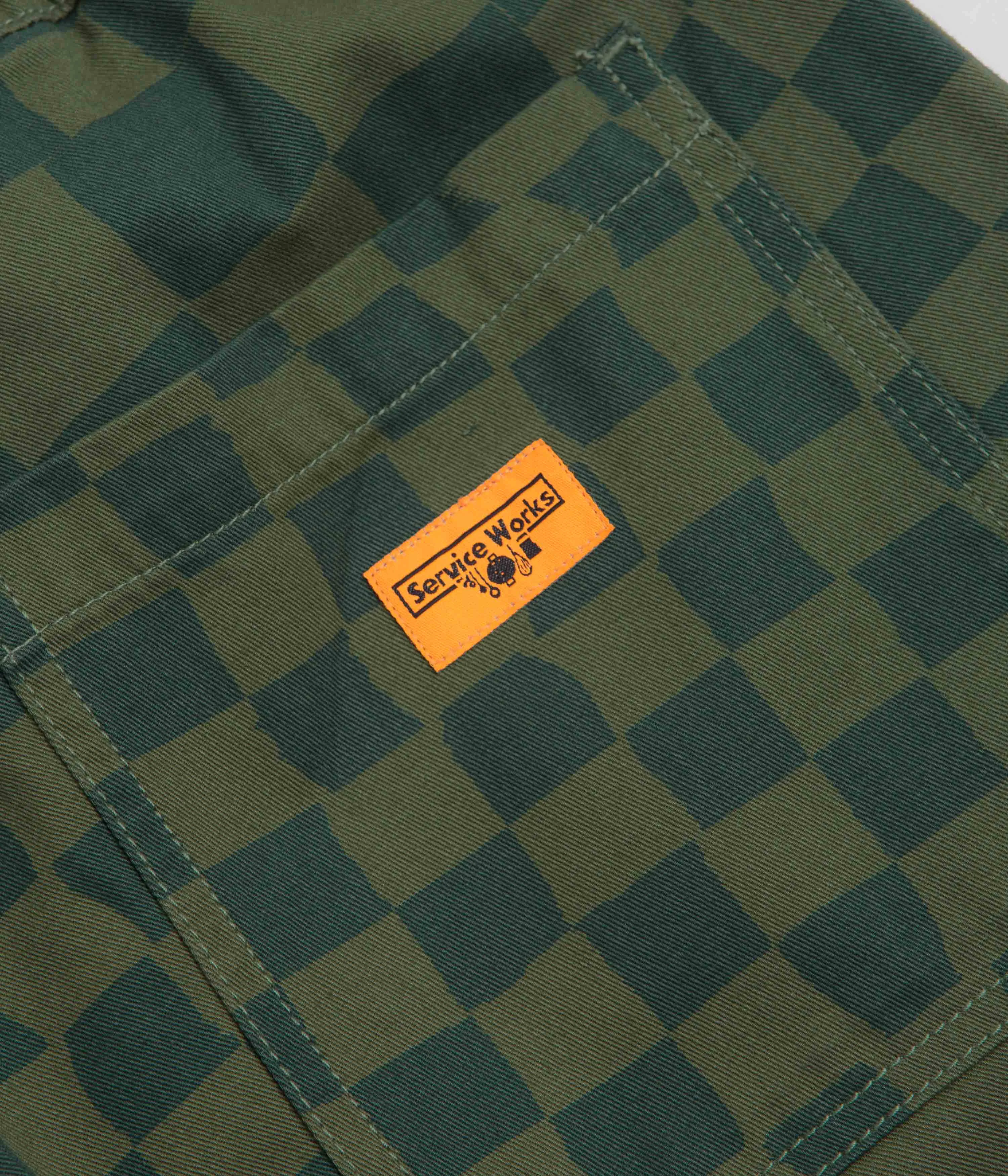 Service Works Printed Chef Shorts - Olive Checker