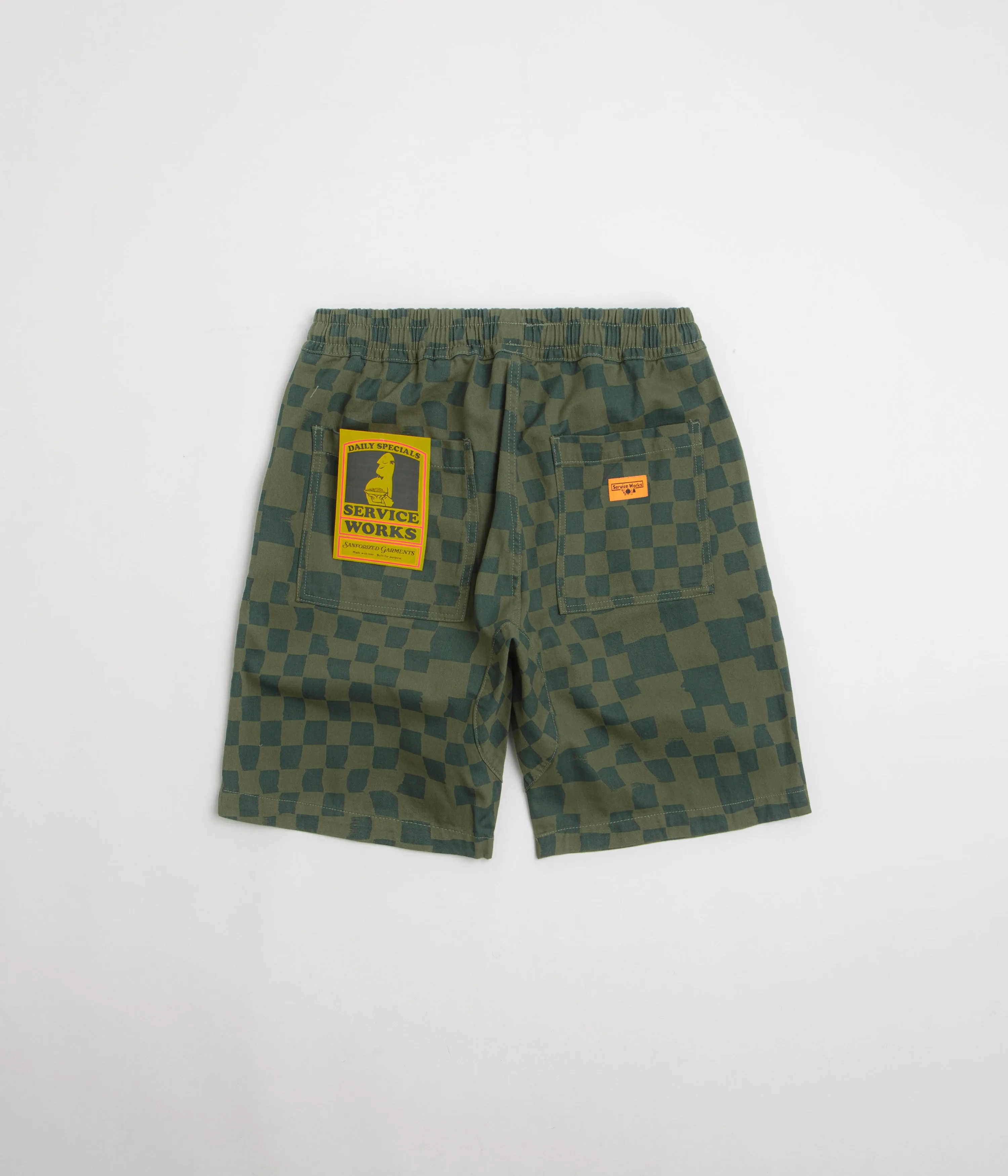 Service Works Printed Chef Shorts - Olive Checker