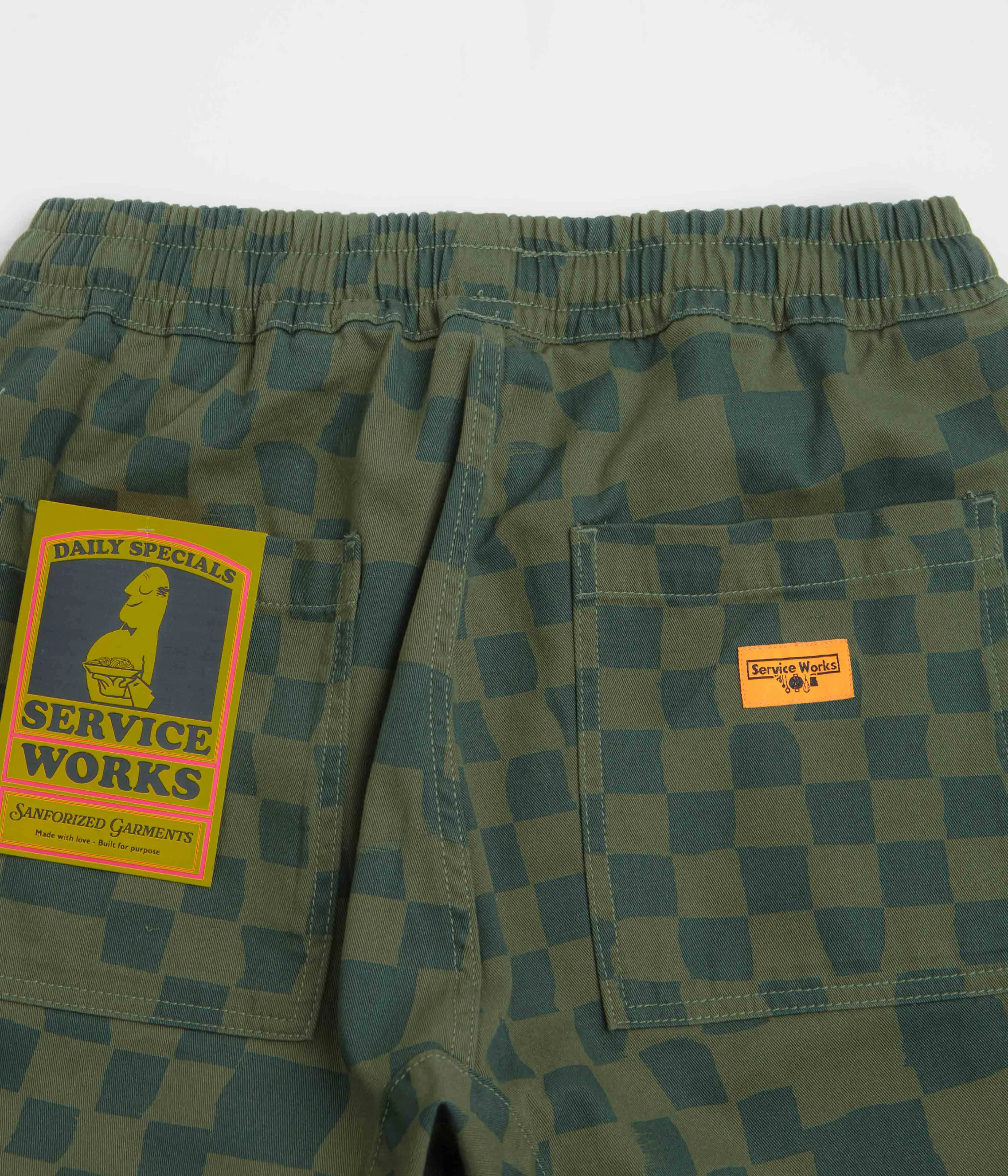 Service Works Printed Chef Shorts - Olive Checker